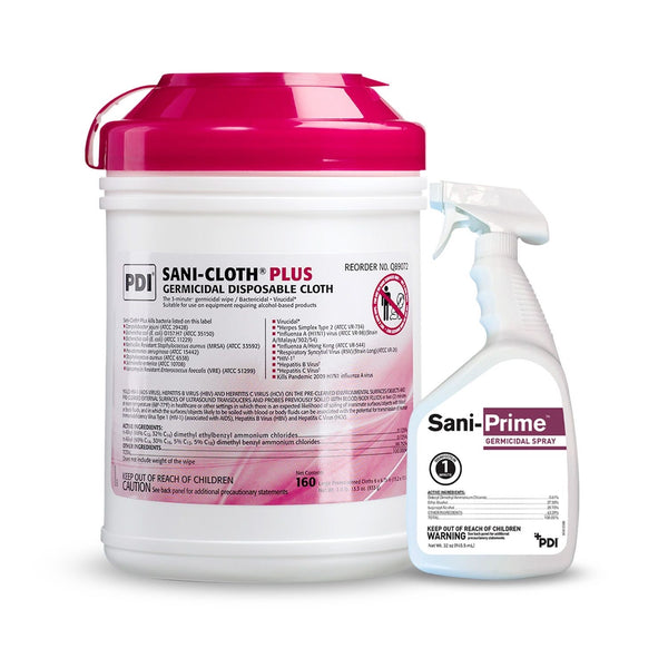 PDI Sani-Cloth Plus Germicidal Wipes (Pack of 160) + Sani-Prime Germicidal Spray